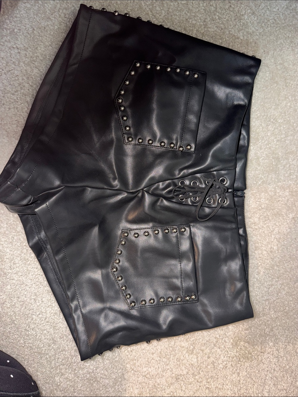 Urban Outfitters Black Faux Leather Studded Bike Shorts